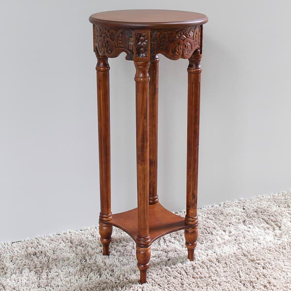 International Caravan Carved Round Tall Plant Table