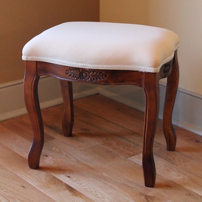 Windsor Carved Wood Vanity Cushioned Top Stool