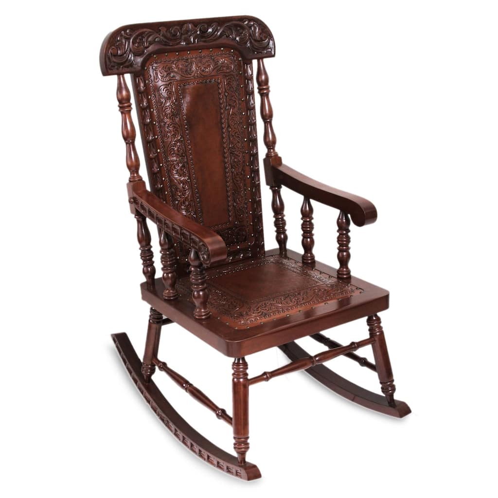 Handmade Nobility Tornillo and Leather Rocking Chair (Peru)