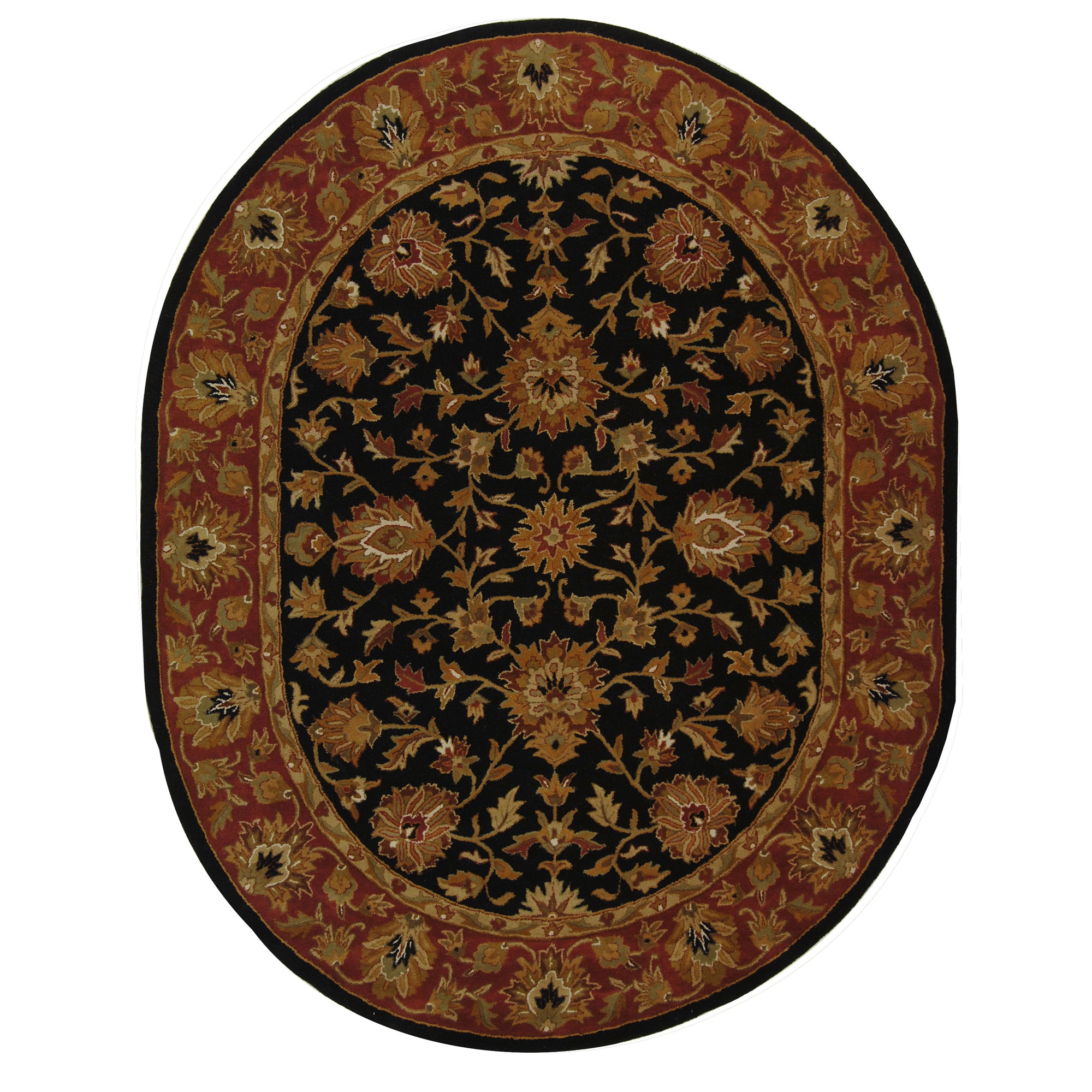 Handmade Heritage Kerman Black/ Peach Wool Rug (76 X 96 Oval)