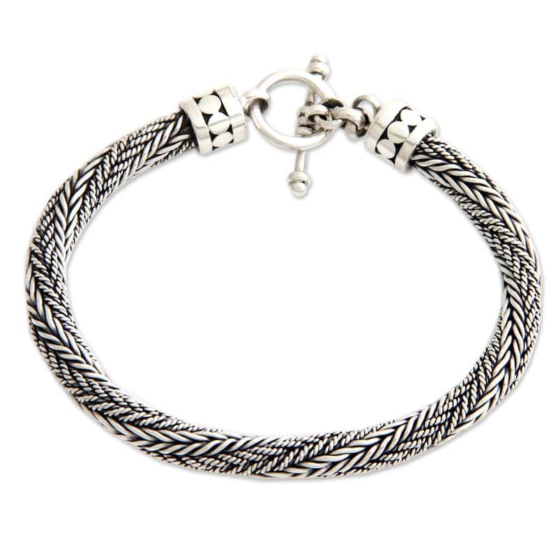 NOVICA Handmade Unity Sterling Silver Bracelet (Indonesia) - Over 9 Inches - Silver - White