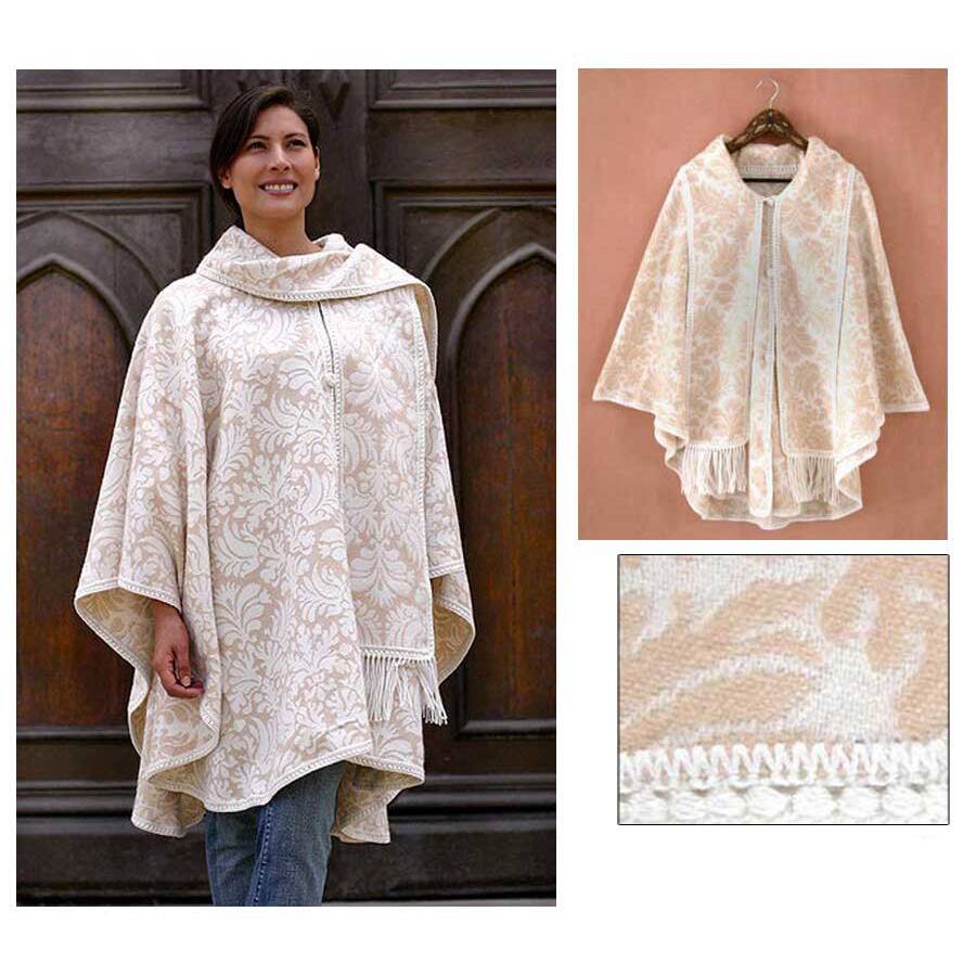 'Snow Flowers' Alpaca Wool Reversible Ruana Cloak