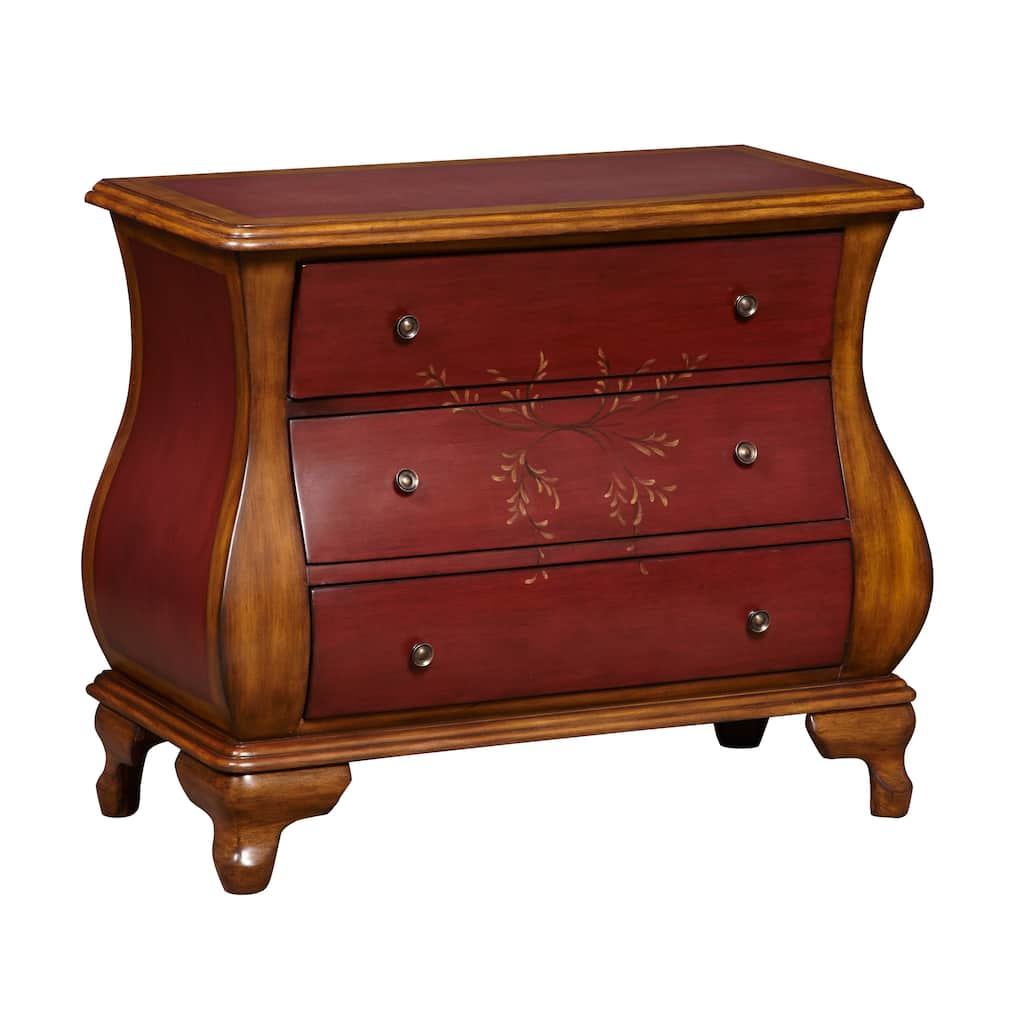 Hand-painted Ruby and Brown Bombay Chest - 16 x 32.5 x 28