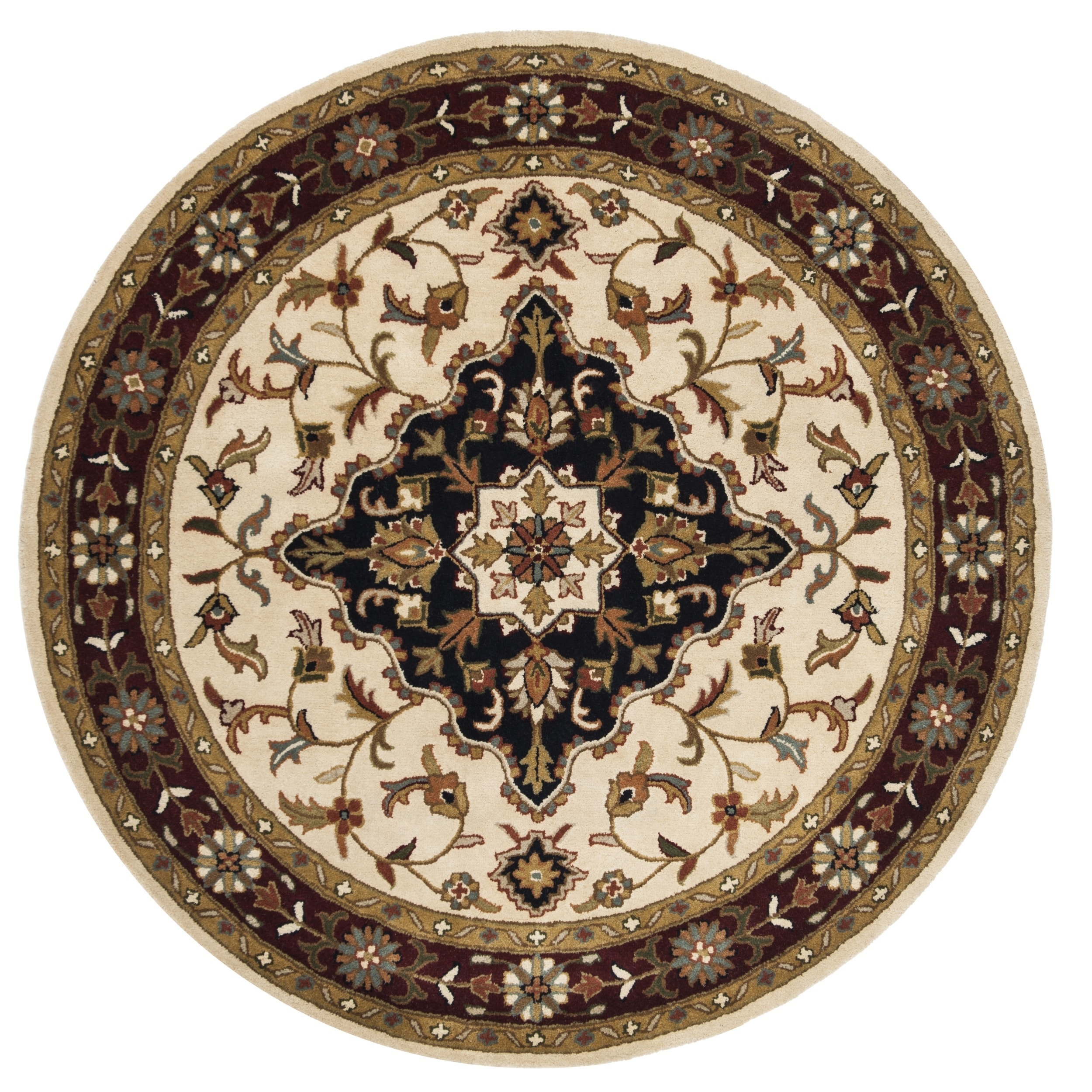 Handmade Heritage Tabriz Ivory/ Red Wool Rug (8 Round) (IvoryPattern OrientalMeasures 0.625 inch thickTip We recommend the use of a non skid pad to keep the rug in place on smooth surfaces.All rug sizes are approximate. Due to the difference of monitor 
