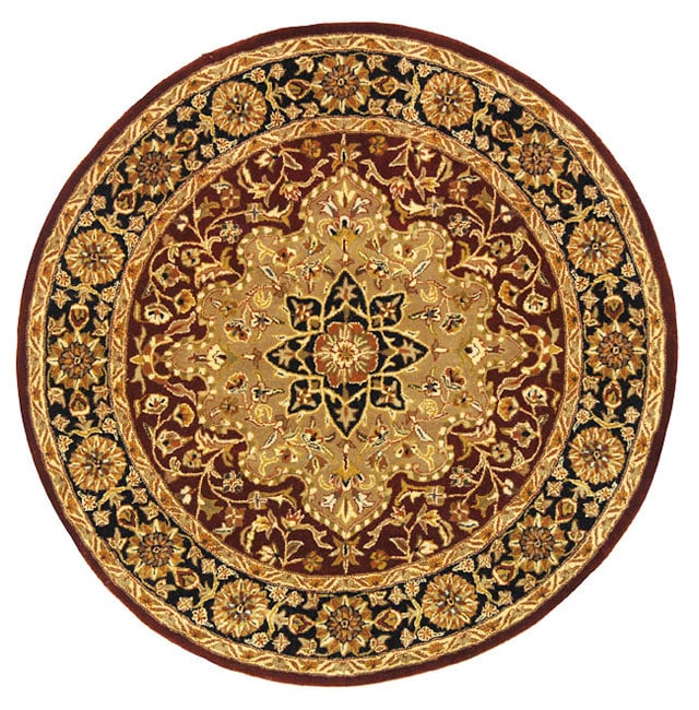 Handmade Heritage Tabriz Red/ Black Wool Rug (6 Round)