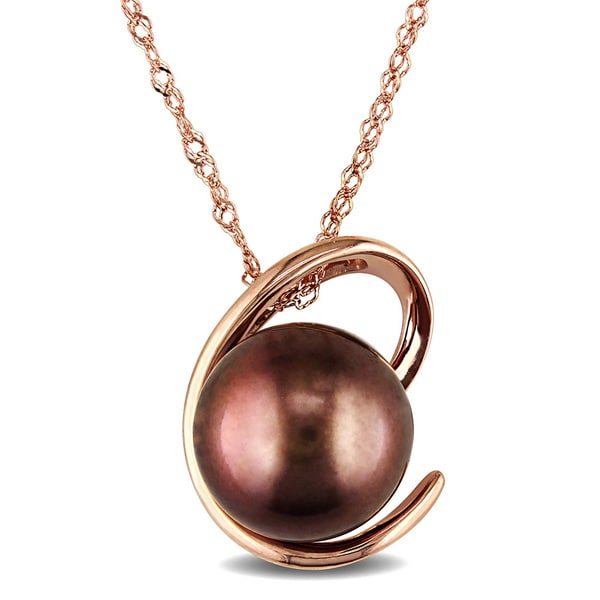 Miadora 14k Pink Gold Brown Tahitian Pearl Necklace  