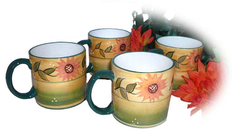Hand-painted Sunflower Garden 4-piece Mug Set