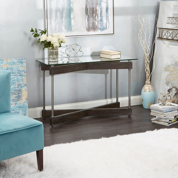 Garth Glass And Wood X Frame Console Table N A