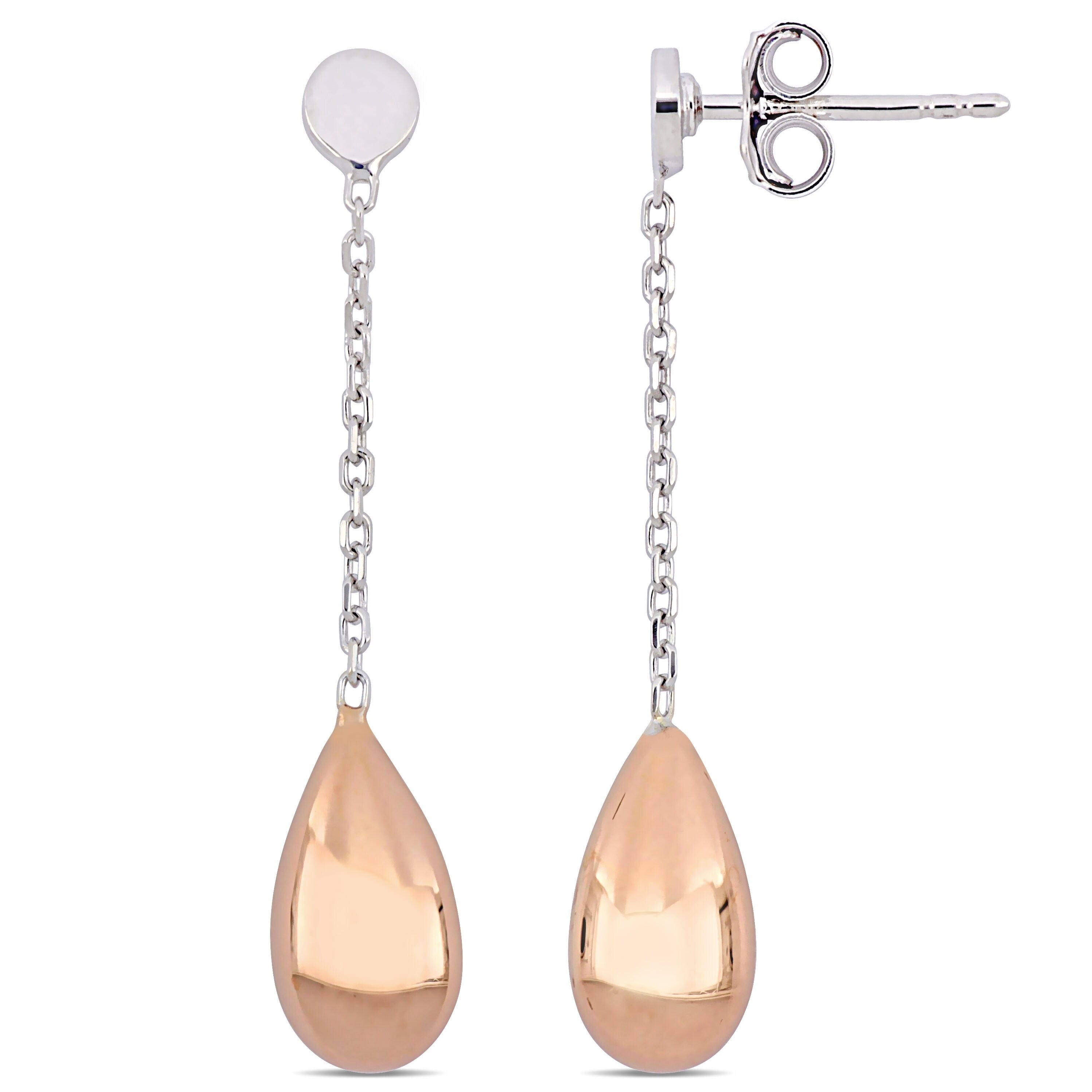 Miadora 18k 2 Tone White And Rose Gold Teardrop Link Dangle Earrings Miadora 18k 2 Tone White And Rose Gold Teardrop Link Dangle Earrings