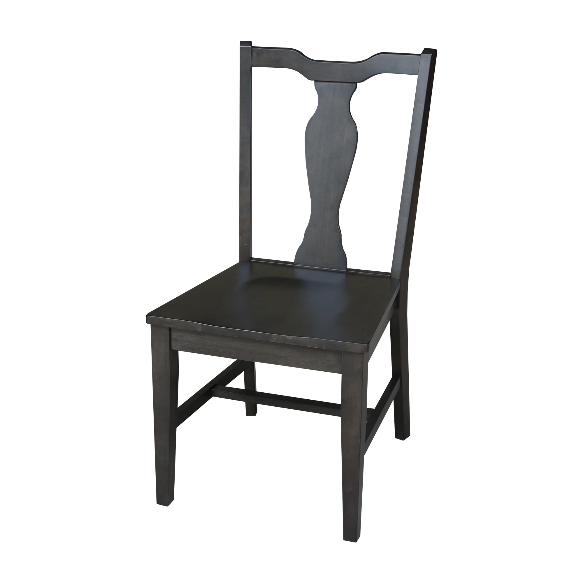 Black wooden chair with carved back splat, dark finish