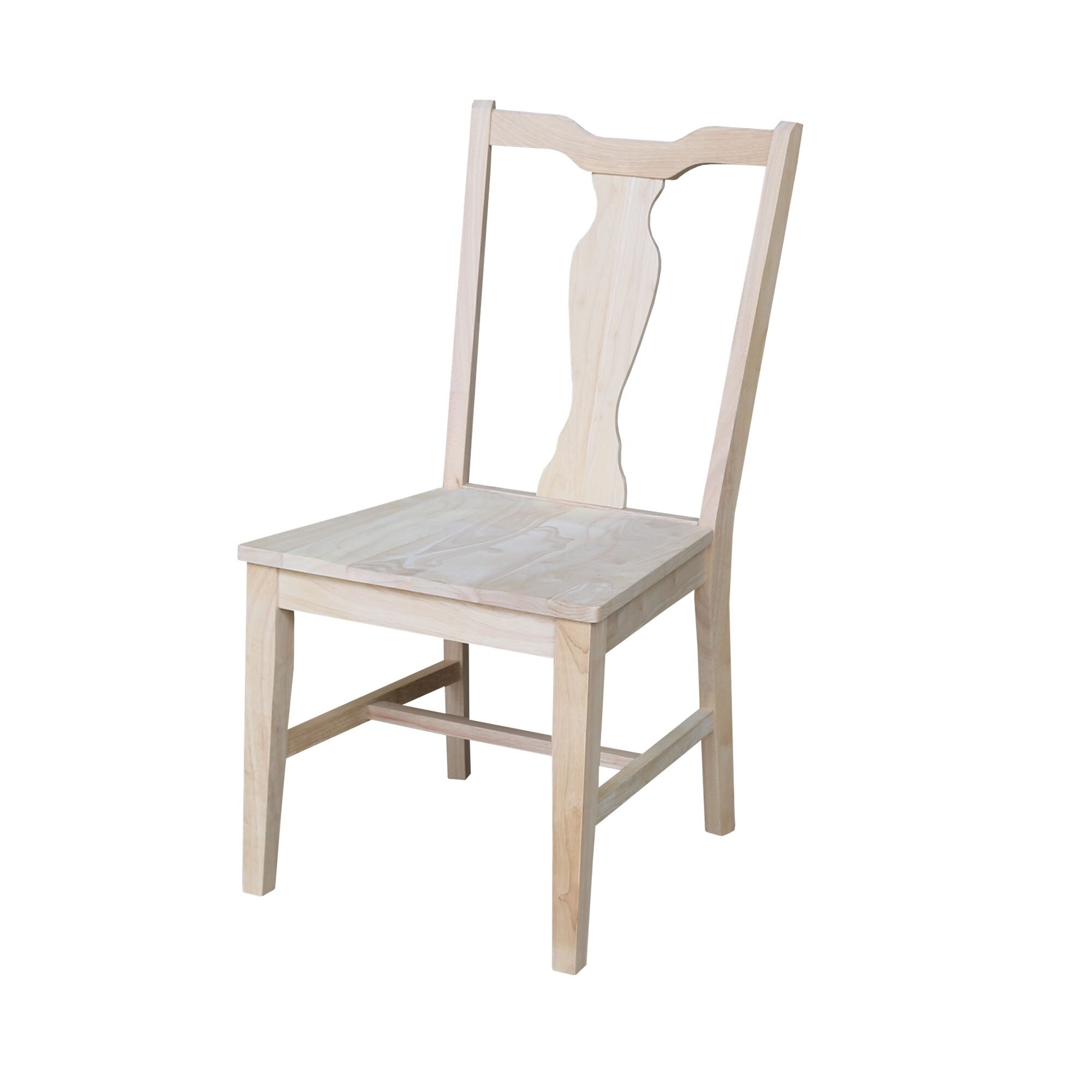 Natural wood unfinished chair with carved back splat
