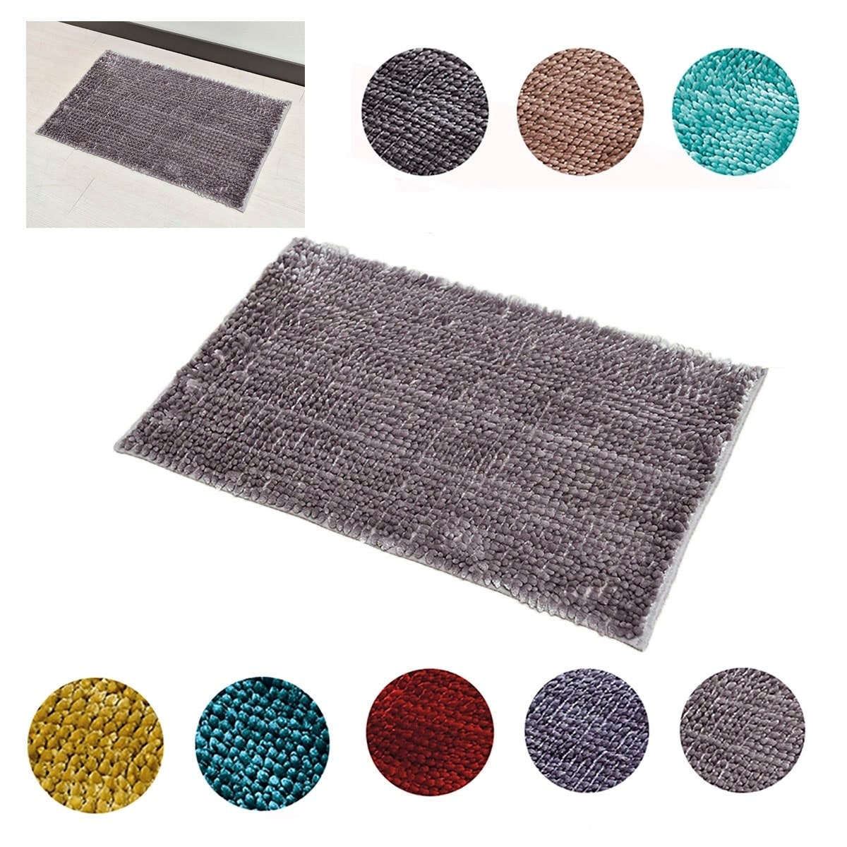 Non Slip Absorbent Machine Washable Bath rugs for Bathroom//Tub//Shower//Floor by Avira Home Microfiber Shaggy 2 Piece Set includes 20x31 inches Bathmats Black Bathroom rugs