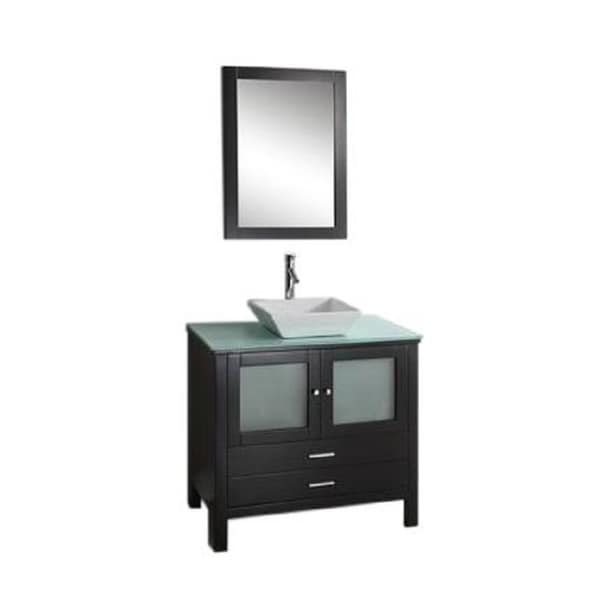 Samantha 36 Inch Modern Espresso Bathroom Vanity W Glass Top Vessel Sink