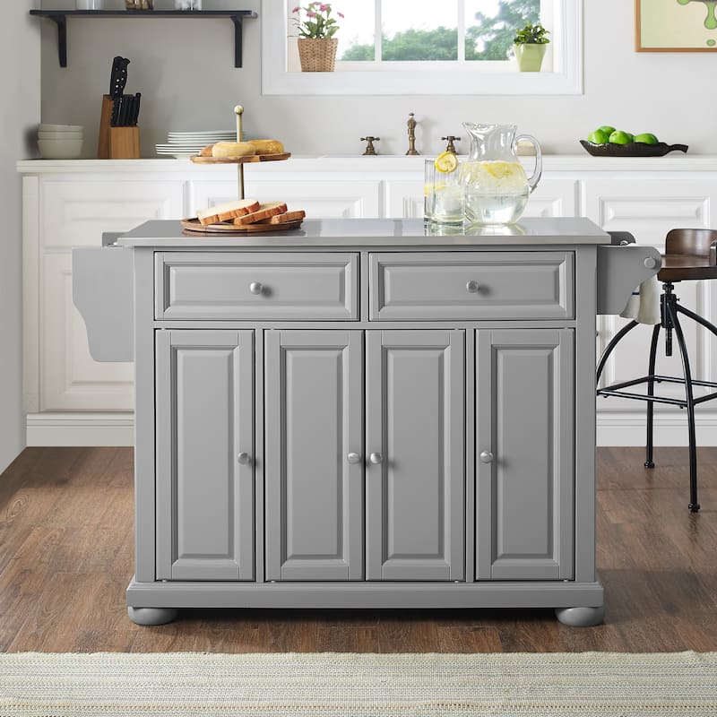 Crosley Alexandria Stainless Steel Top Kitchen Island In Vintage Grey - 51.5 "W x 18 "D x 36 "H