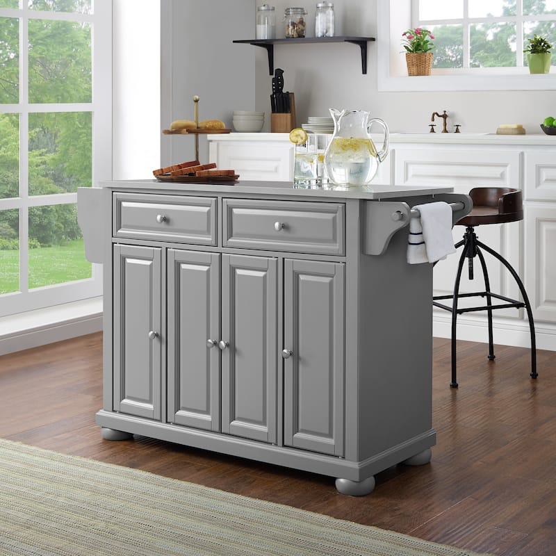 Crosley Alexandria Stainless Steel Top Kitchen Island In Vintage Grey - 51.5 "W x 18 "D x 36 "H