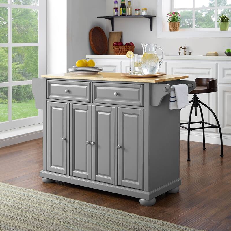 Crosley Alexandria Natural Wood Top Kitchen Island In Vintage Grey - 18"d x 51.5"w x 36.5"h