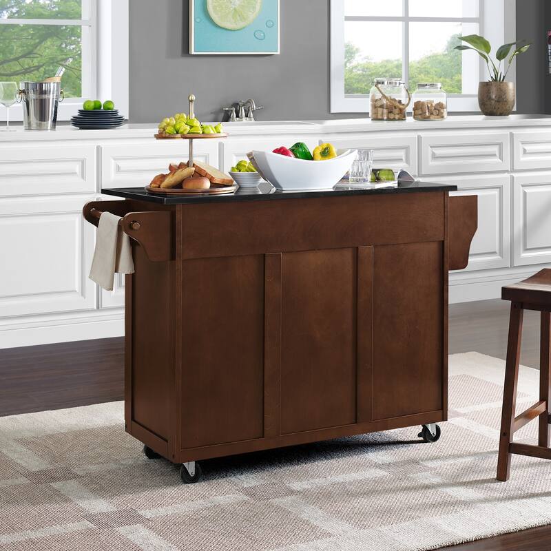 Crosley Eleanor Black Granite Top Kitchen Cart - 18"d x 51.5"w d 35.25"h