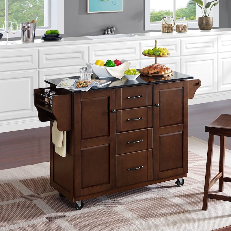 Crosley Eleanor Black Granite Top Kitchen Island - 18"d x 51.5"w x 35.25"h