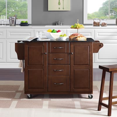 Crosley Eleanor Black Granite Top Kitchen Island - 18"d x 51.5"w x 35.25"h
