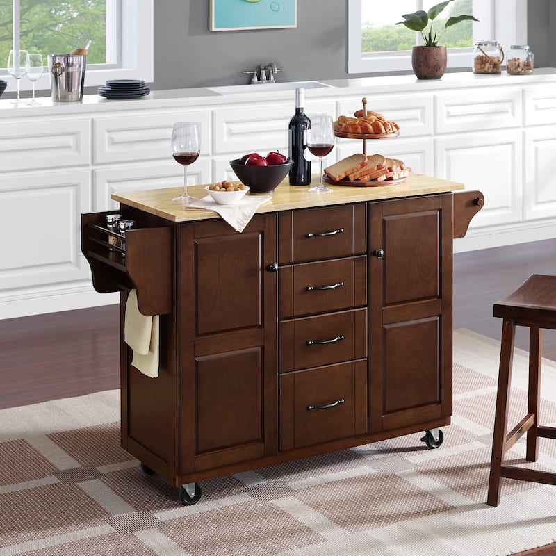 Crosley Eleanor Natural Wood Top Kitchen Cart - 18"d x 51.5"w x 35.25"h