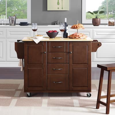 Crosley Eleanor Natural Wood Top Kitchen Cart - 18"d x 51.5"w x 35.25"h