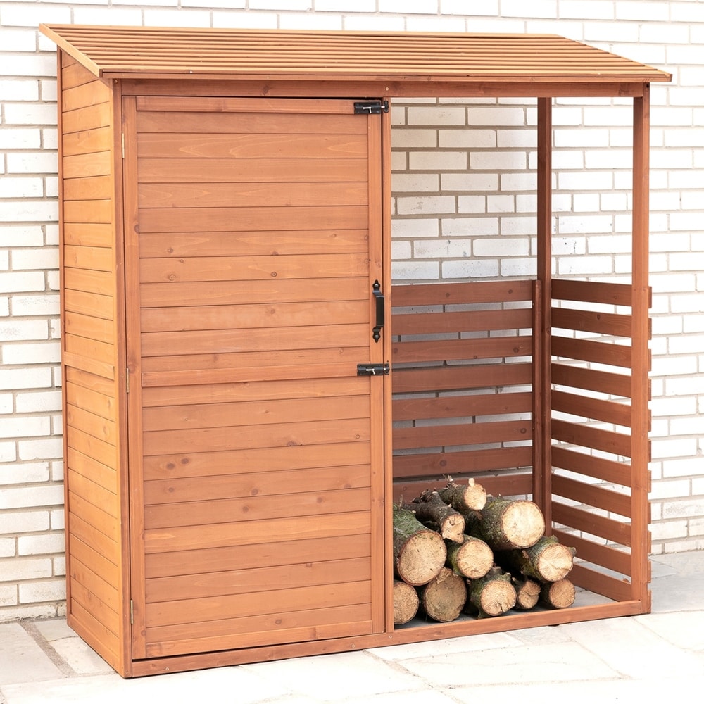 Leisure Season Medium Horizontal Trash and Recycling Storage Shed - Brown