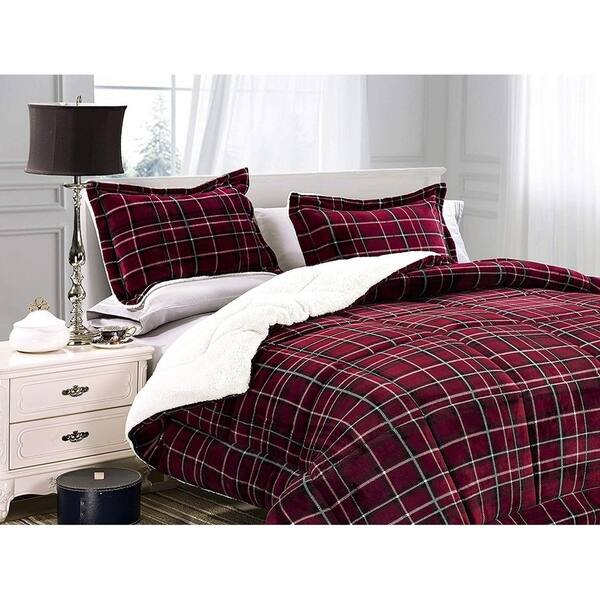 Shop Elegant Comfort 3 Piece Plaid Pattern Sherpa Backing