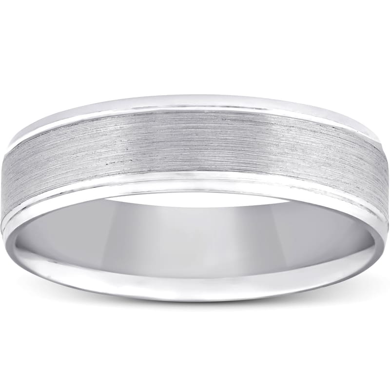 Pompeii3 10k White Gold Brushed Mens Comfort Fit Wedding Band