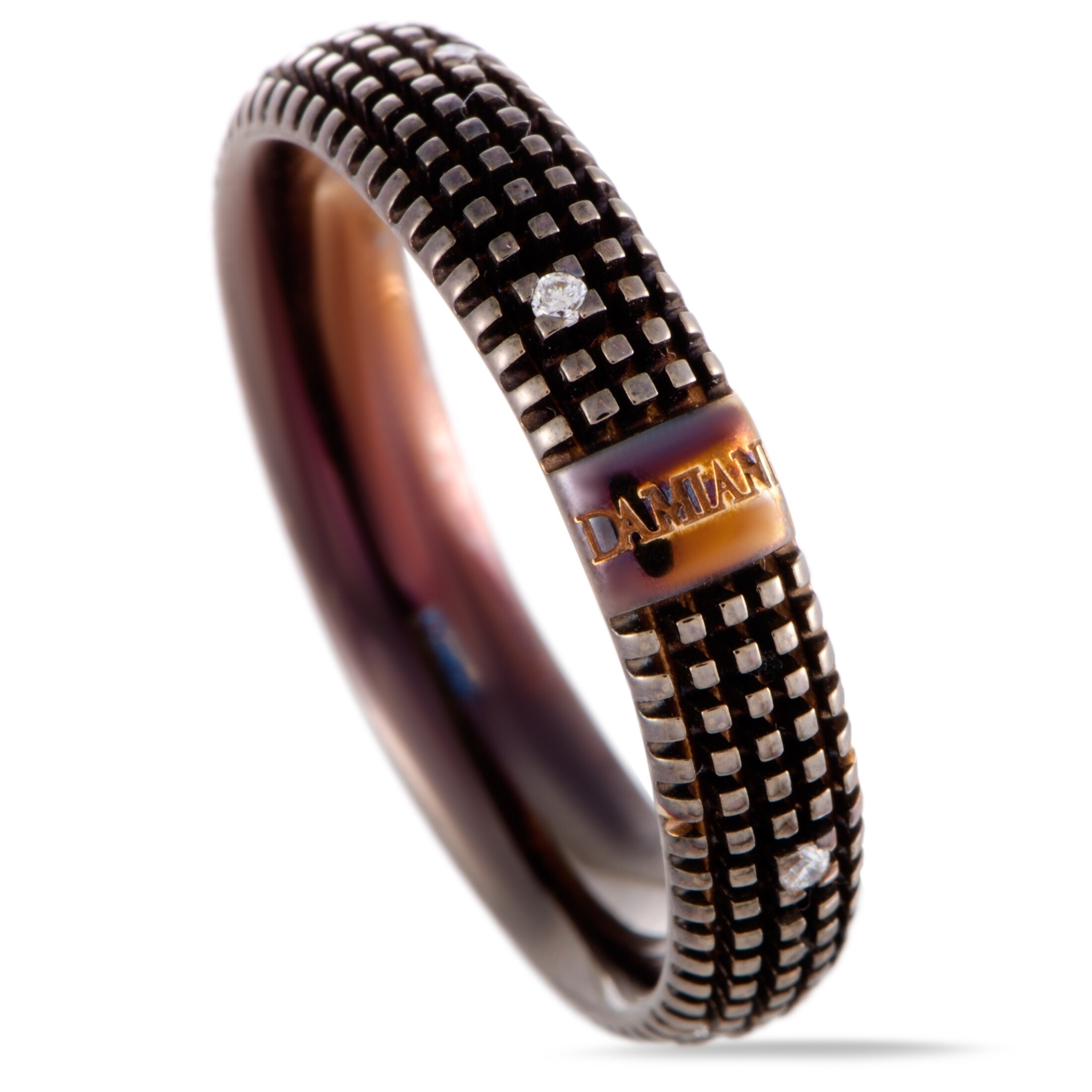 Shop Damiani Metropolitan Brown Gold 9 Diamonds Textured Band Ring