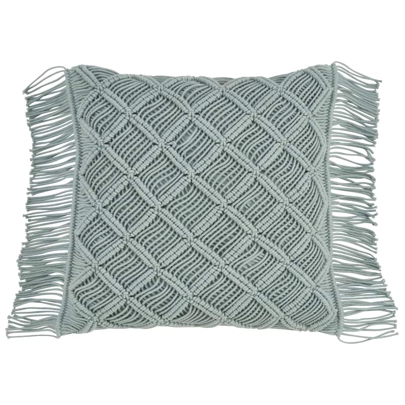 Down Filled Macramé Throw Pillow - Mint