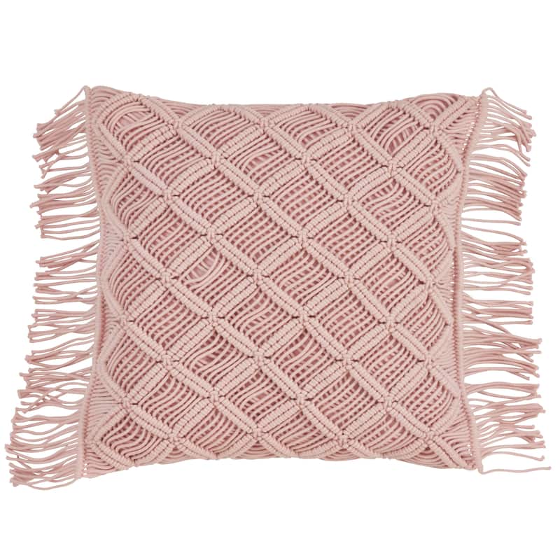 Down Filled Macramé Throw Pillow - Rose