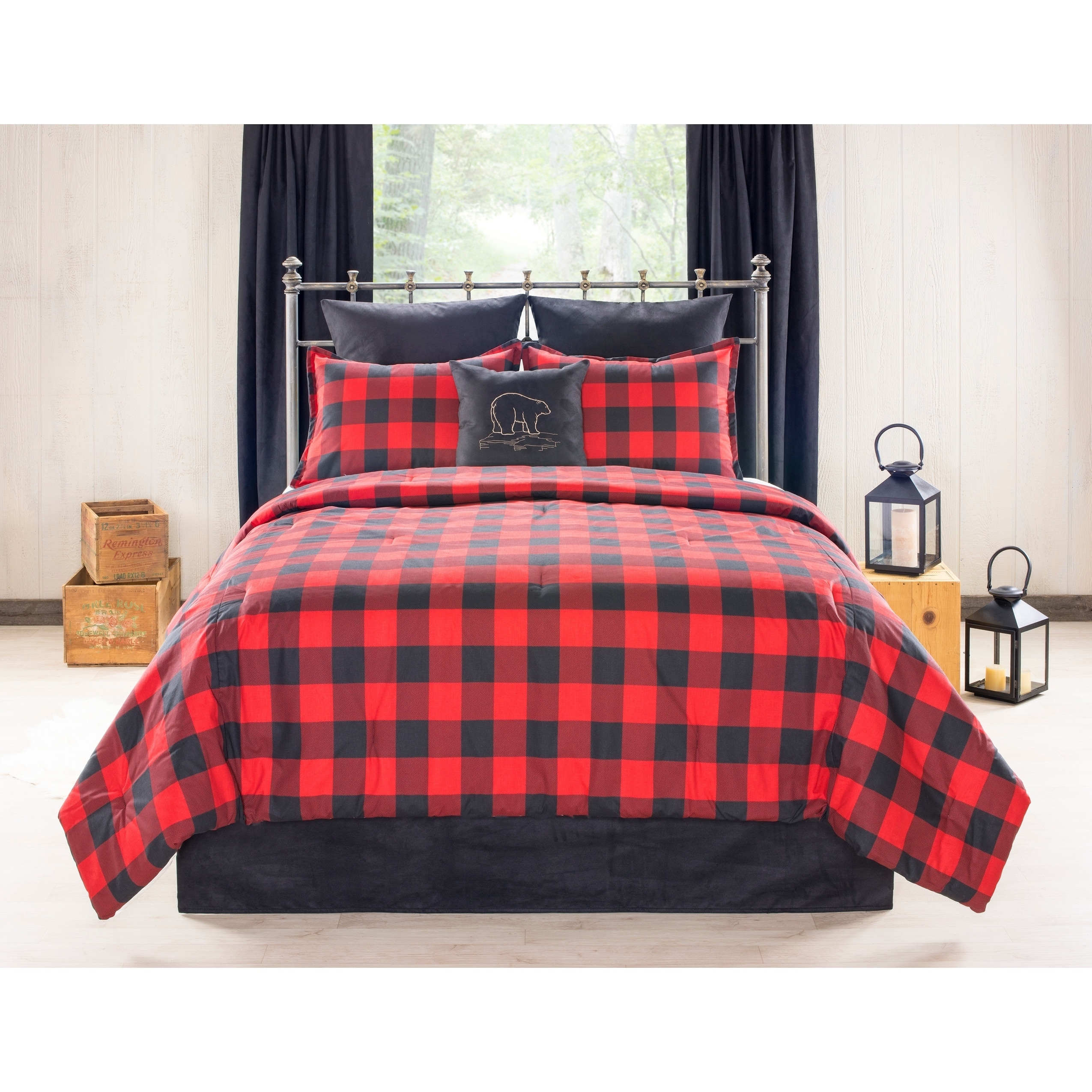 Bear Creek Cabin And Lodge Red Plaid Comforter Set