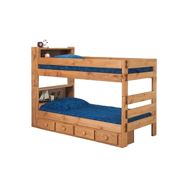 Ginger Stain Bookcase Bunk Bed with Drawers