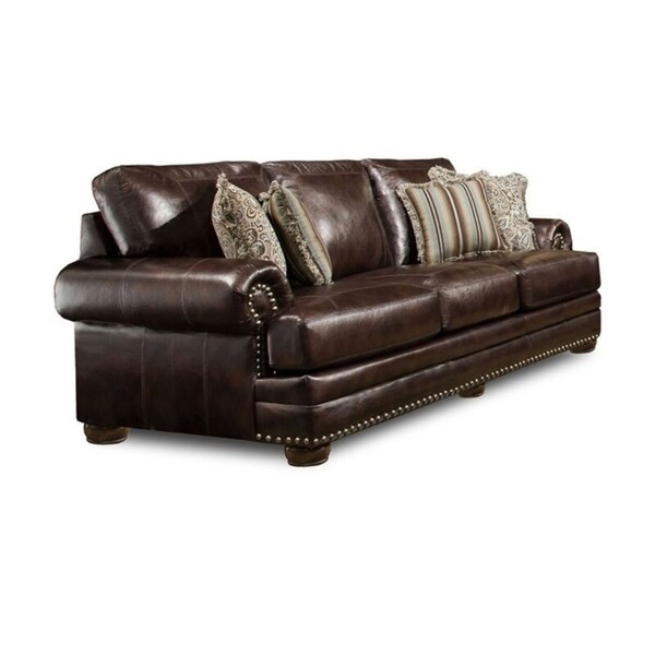 Shop Iowa Chocolate and Nextweek Nailhead Sofa Overstock 26857097