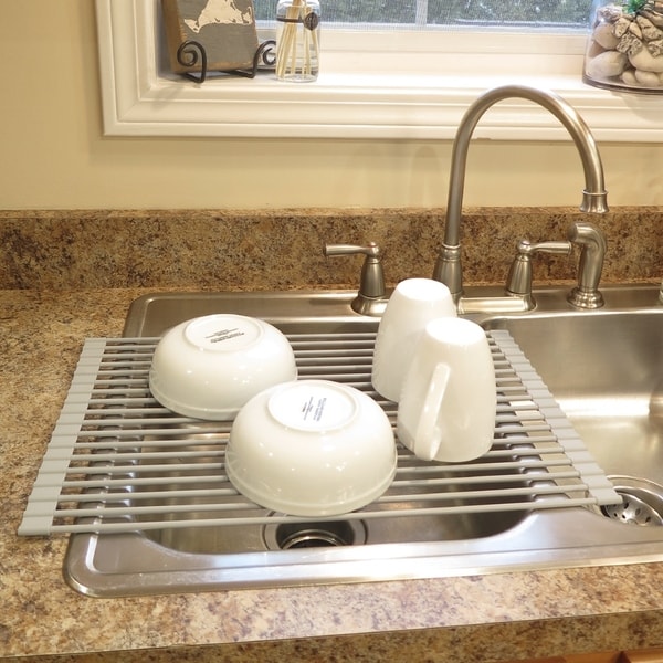 Evelots NEW Dish Drying Rack-Roll Up-Over the Sink-OVERSIZE-Stainless/Silicone