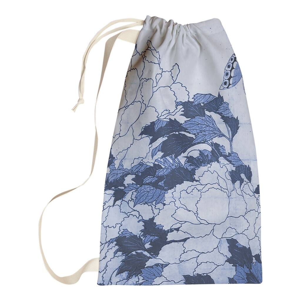 Katsushika Hokusai Peonies and Butterfly in Blue Laundry Bag