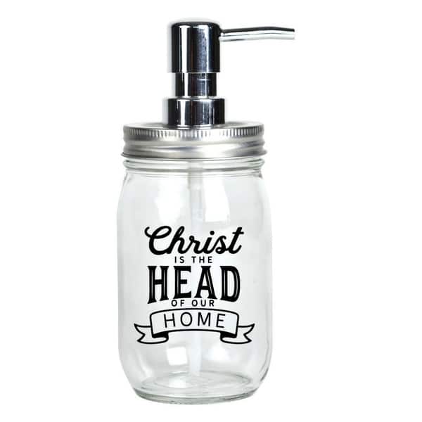 Glass Mason Jar Soap Dispenser Hold 16 Ounces Christ is The Head of Our Home Farmhouse Chic Glass Mason Jar Soap Dispenser Hold 16 Ounces Christ is The Head of Our Home Farmhouse Chic