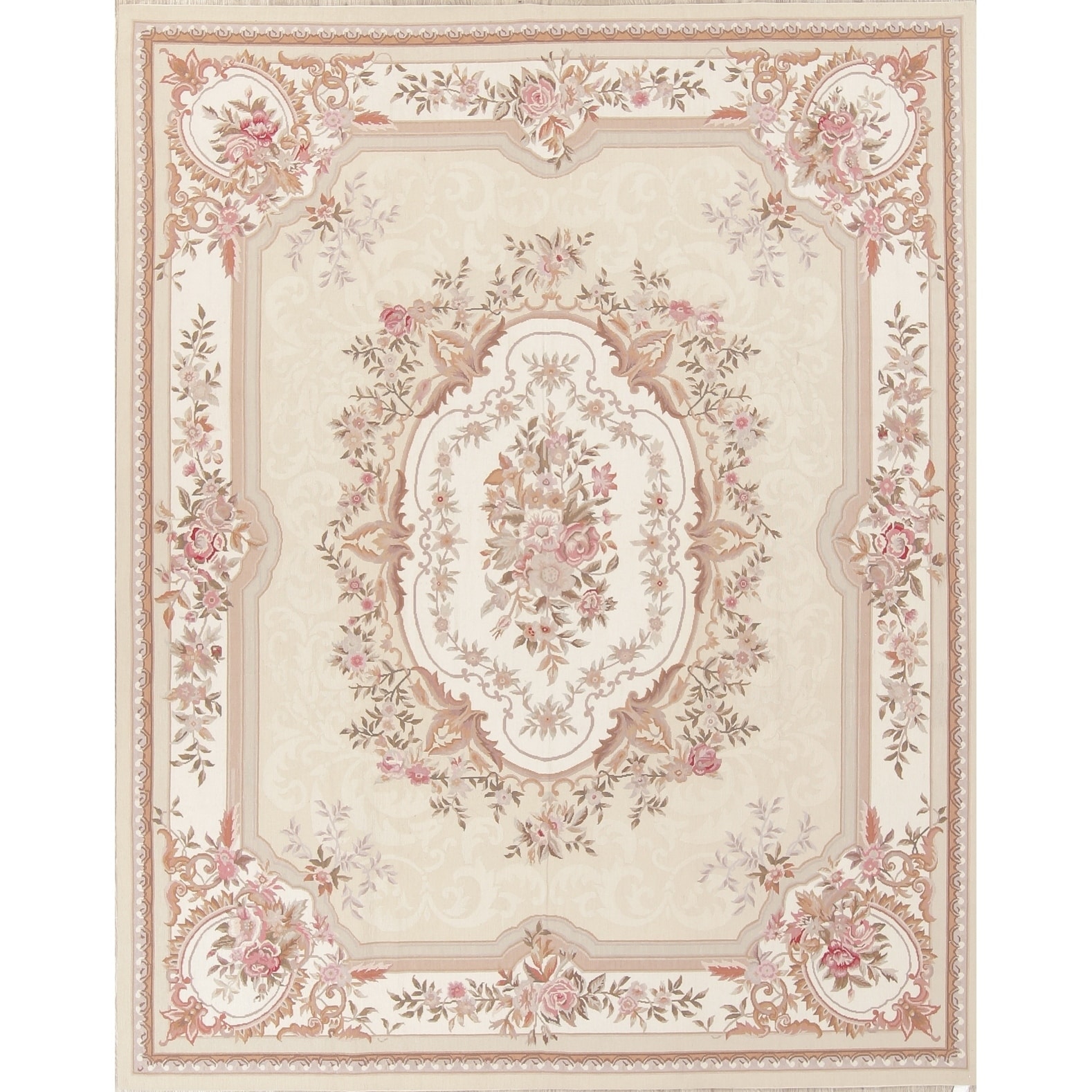 Aubusson China Transitional Floral Hand Woven Wool Oriental Area Rug - 9'11" x 8'0"