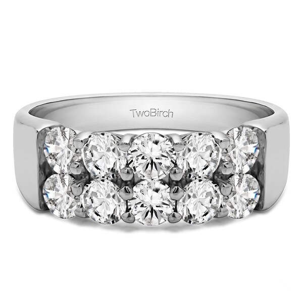 Shop 14k Gold Ten Stone Double Row Shared Prong Wedding ...