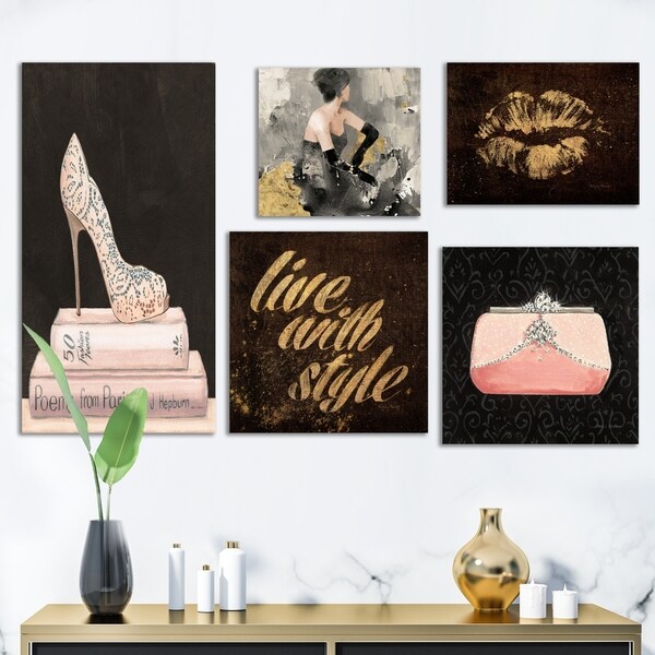 Shop Designart 'Glam Style Collection' Abstract Wall Art set of 5
