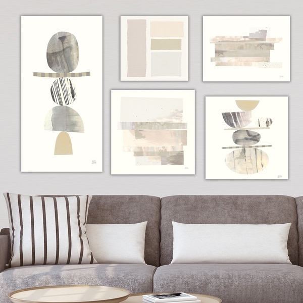 Designart 'Balance Collection' Abstract Wall Art set of 5 pieces - Grey/Brown