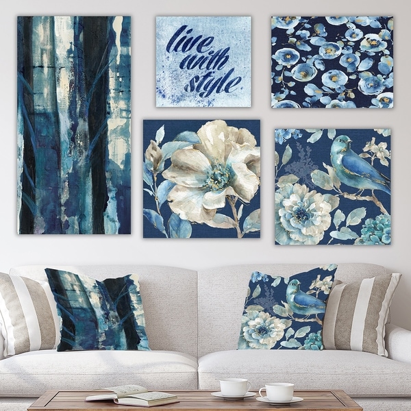 Designart 'Blue Forest Collection' Traditional Wall Art set of 5 pieces - Grey/Blue