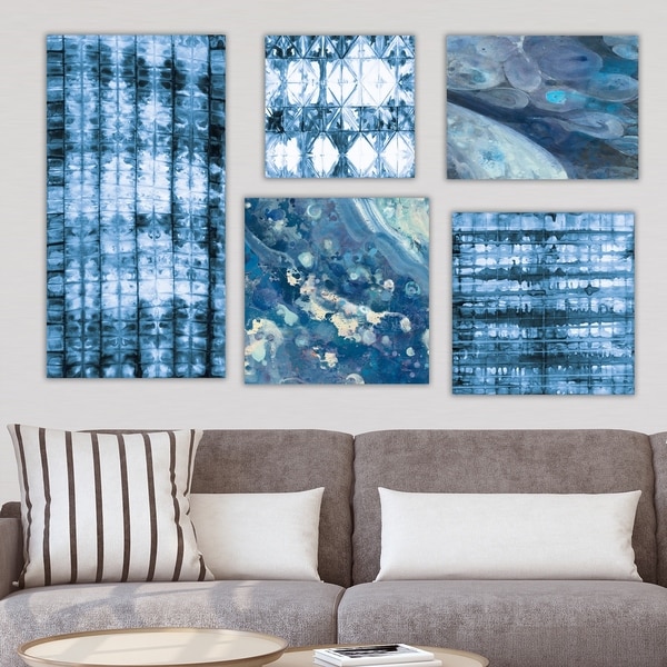 Designart 'Geometrical Collection ' Abstract Wall Art set of 5 pieces - Blue/White
