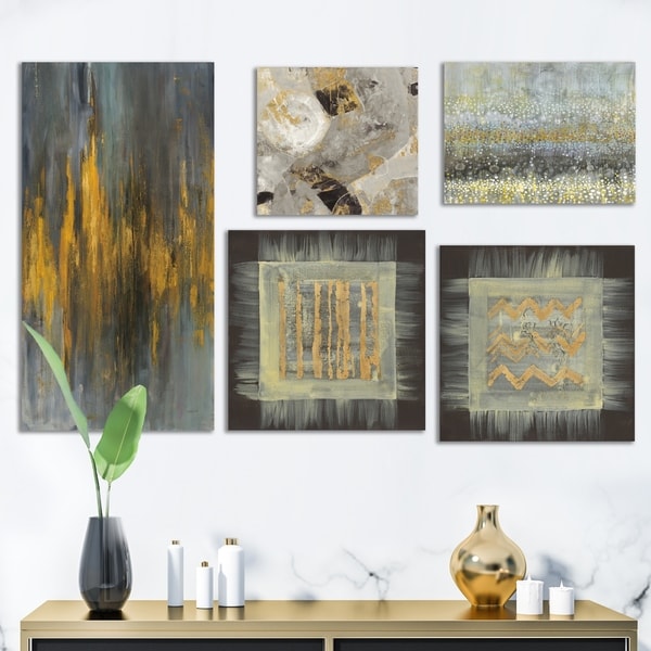 Designart 'Glam Gold Collection' Abstract Wall Art set of 5 pieces - Multi-color