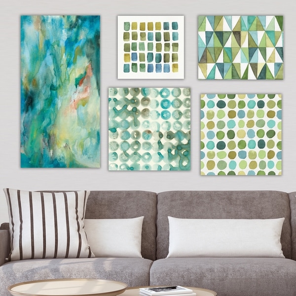 Designart 'Geometrical Collection ' Abstract Wall Art set of 5 pieces - Blue/Green