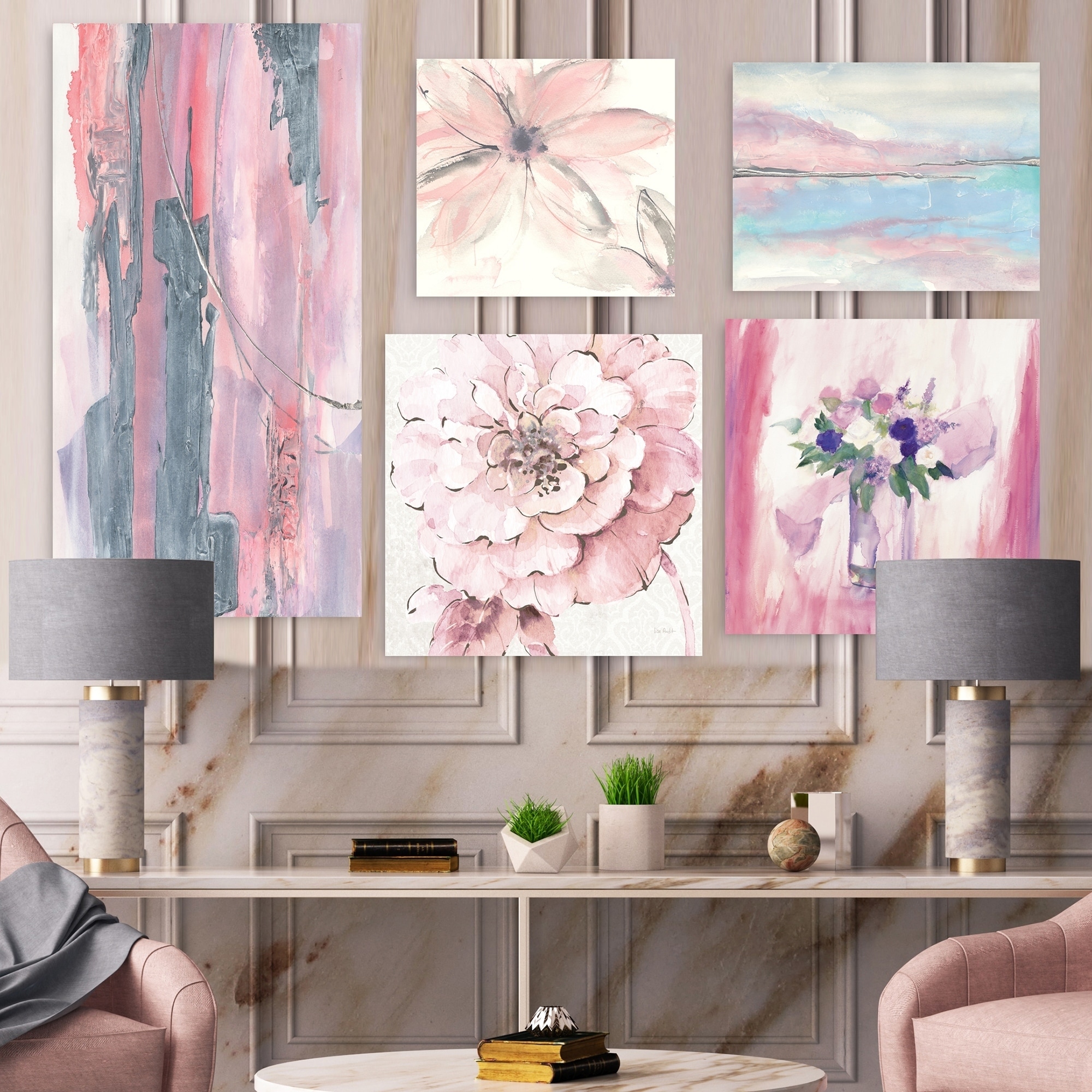 Shop Designart Shabby Pink Collection Shabby Chic Wall Art Set