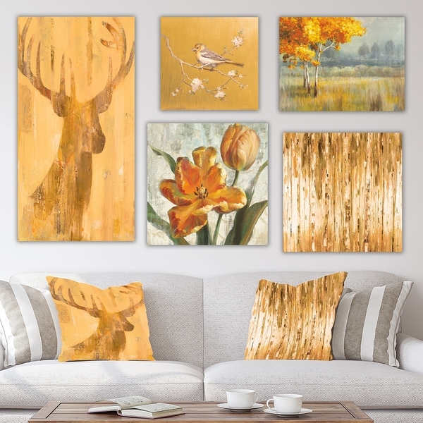 Designart 'Orange Forest Collection' Traditional Wall Art set of 5 pieces - Multi-color