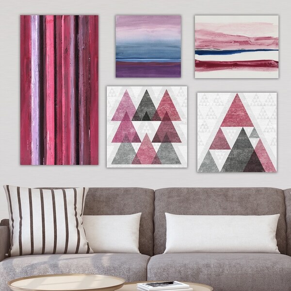 Designart 'Burgundy Collection ' Abstract Wall Art set of 5 pieces - Multi-Color