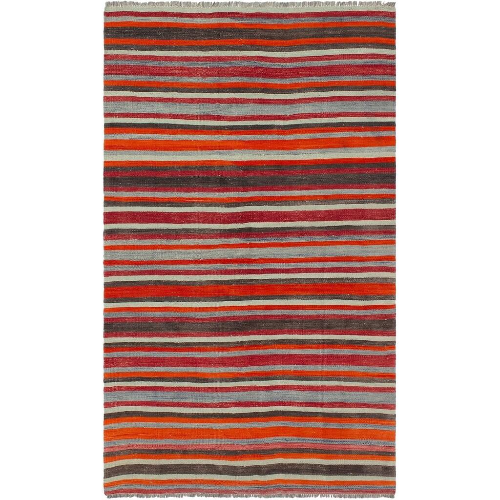 eCarpetGallery Flat-weave Bohemian Dark Red Wool Kilim - 5'1 x 8'5