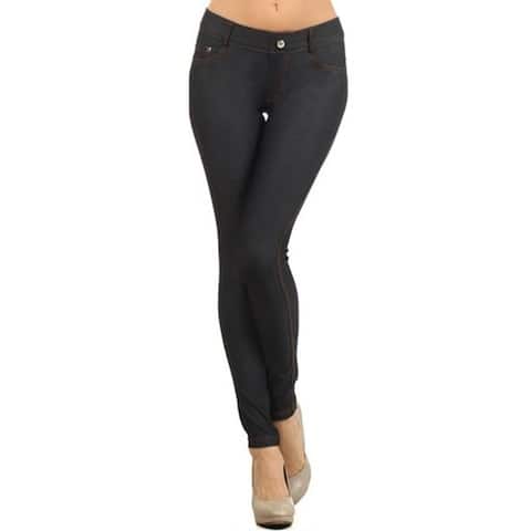 Women's Solid Casual Stretch Pocket Jean Legging Pants